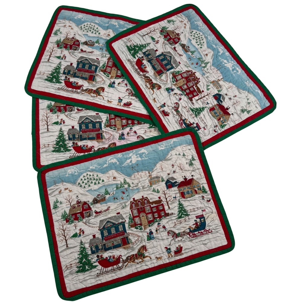 Handmade4 Christmas Village Quilt Placemat Winter Country Festive Retro Cottage‎